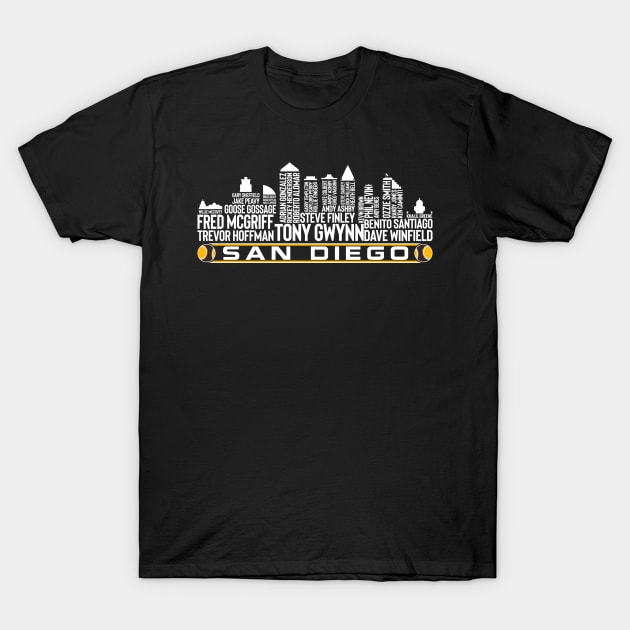 San Diego Baseball Team All Time Legends, San Diego City Skyline T-Shirt by Legend Skyline